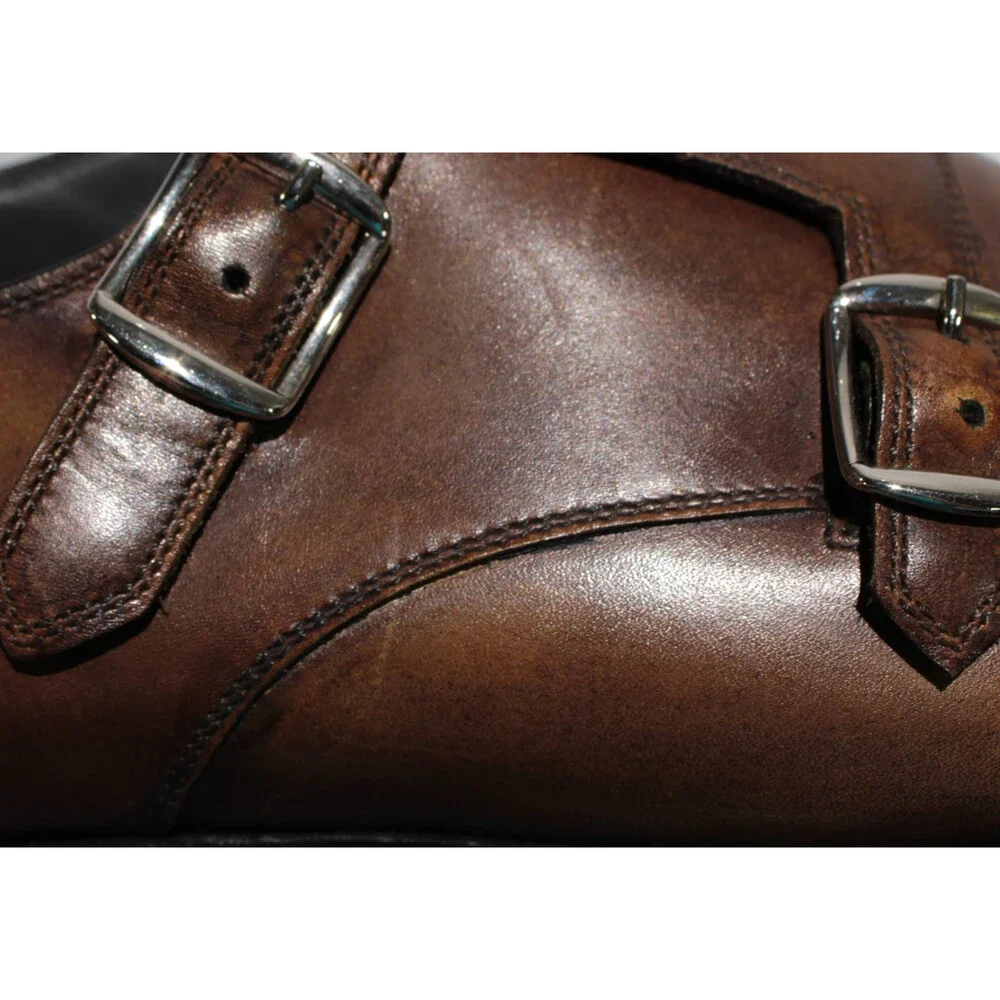 Di Bianco NWD Double Monk Strap Dress Shoes Size 9 US in Brown Leather